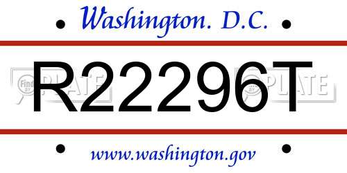 R22296T District Of Columbia License Plate