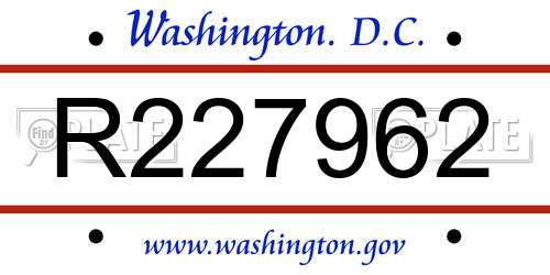 R227962 District Of Columbia License Plate