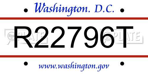 R22796T District Of Columbia License Plate