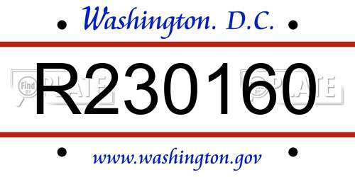R230160 District Of Columbia License Plate