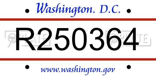 R250364 District Of Columbia License Plate