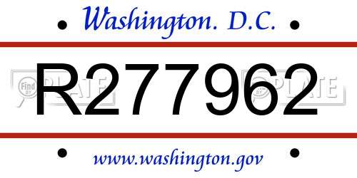 R277962 District Of Columbia License Plate