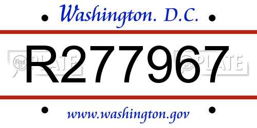 R277967 District Of Columbia License Plate