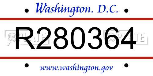 R280364 District Of Columbia License Plate