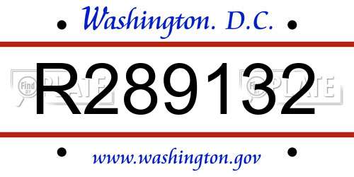 R289132 District Of Columbia License Plate