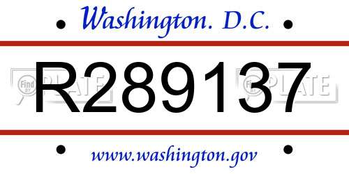 R289137 District Of Columbia License Plate