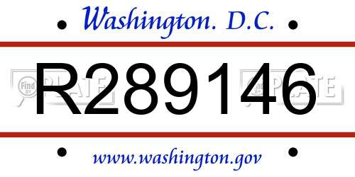 R289146 District Of Columbia License Plate