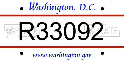 R33092 District Of Columbia License Plate