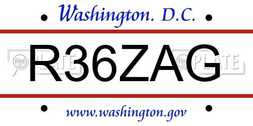 R36ZAG District Of Columbia License Plate