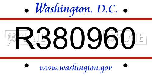 R380960 District Of Columbia License Plate