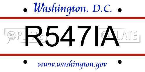 R547IA District Of Columbia License Plate