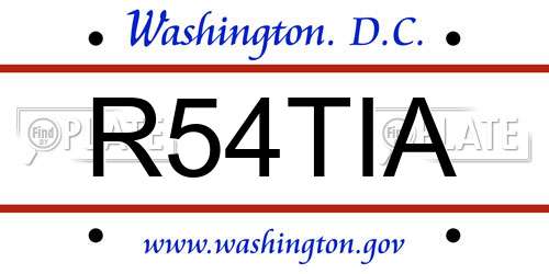 R54TIA District Of Columbia License Plate