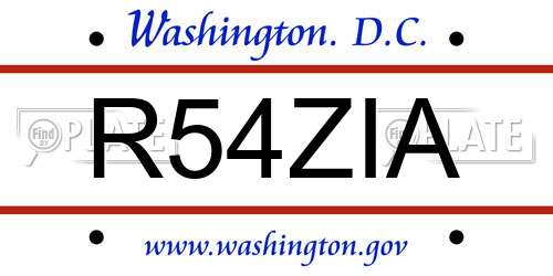 R54ZIA District Of Columbia License Plate