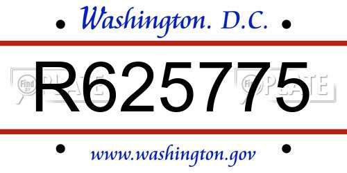 R625775 District Of Columbia License Plate