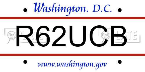 R62UCB District Of Columbia License Plate