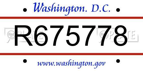 R675778 District Of Columbia License Plate