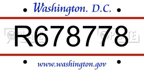 R678778 District Of Columbia License Plate