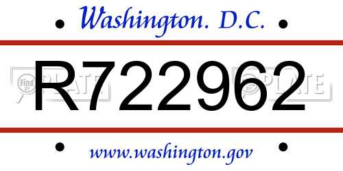 R722962 District Of Columbia License Plate