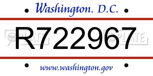 R722967 District Of Columbia License Plate