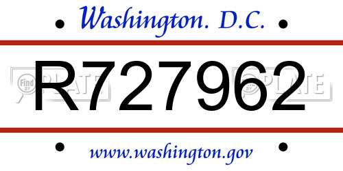 R727962 District Of Columbia License Plate