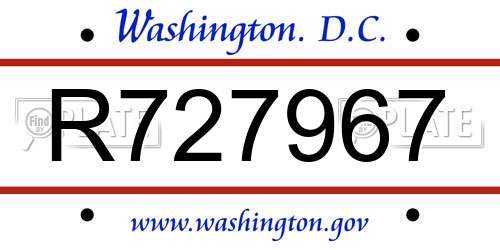 R727967 District Of Columbia License Plate