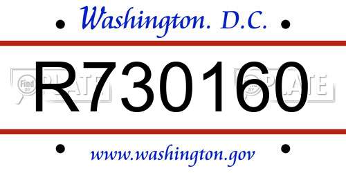 R730160 District Of Columbia License Plate