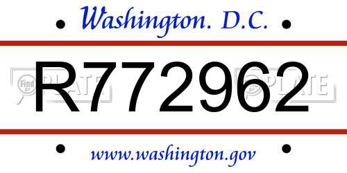 R772962 District Of Columbia License Plate