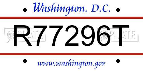 R77296T District Of Columbia License Plate