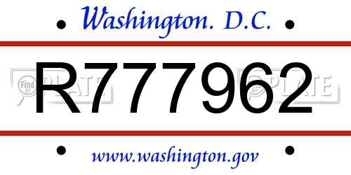 R777962 District Of Columbia License Plate