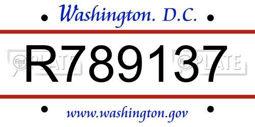 R789137 District Of Columbia License Plate