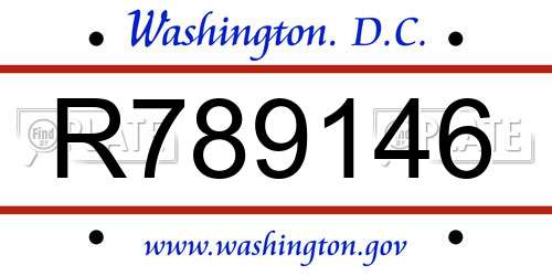 R789146 District Of Columbia License Plate