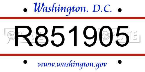 R851905 District Of Columbia License Plate
