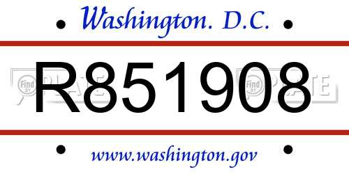 R851908 District Of Columbia License Plate