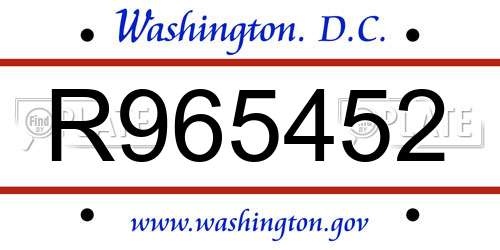 R965452 District Of Columbia License Plate