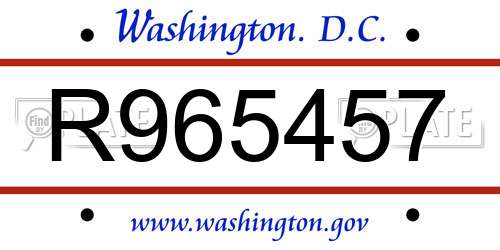 R965457 District Of Columbia License Plate