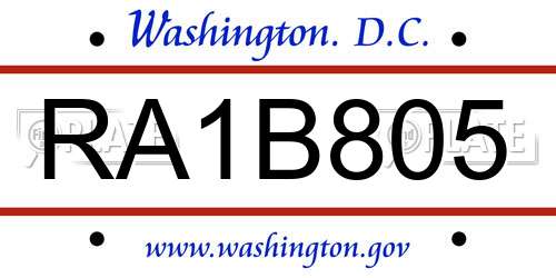 RA1B805 District Of Columbia License Plate