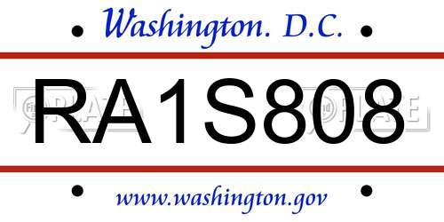 RA1S808 District Of Columbia License Plate