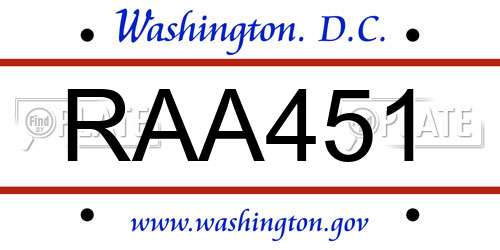 RAA451 District Of Columbia License Plate