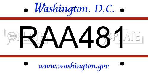 RAA481 District Of Columbia License Plate