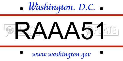RAAA51 District Of Columbia License Plate