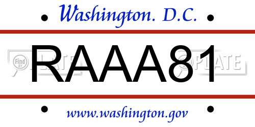RAAA81 District Of Columbia License Plate