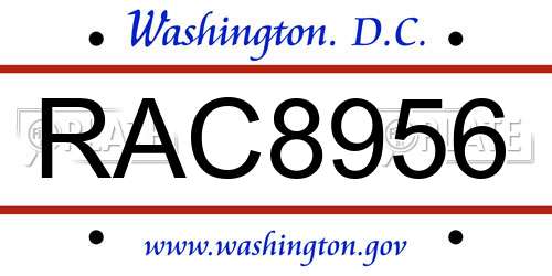 RAC8956 District Of Columbia License Plate