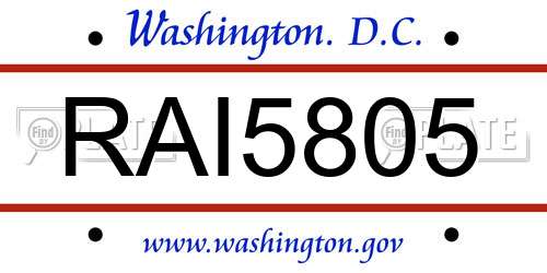 RAI5805 District Of Columbia License Plate