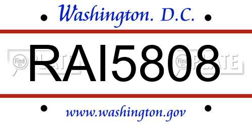 RAI5808 District Of Columbia License Plate