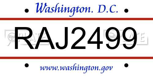 RAJ2499 District Of Columbia License Plate