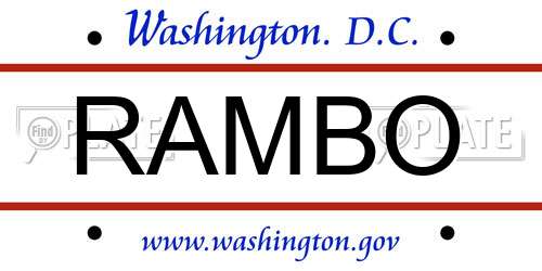 RAMBO District Of Columbia License Plate