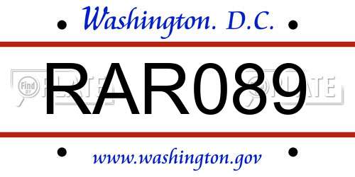 RAR089 District Of Columbia License Plate