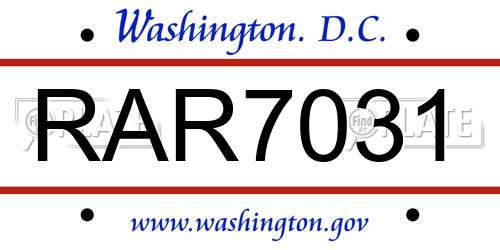 RAR7031 District Of Columbia License Plate