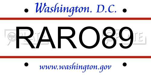 RARO89 District Of Columbia License Plate