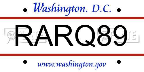 RARQ89 District Of Columbia License Plate